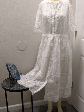 White Eyelet Cotton Midi Dress - Women